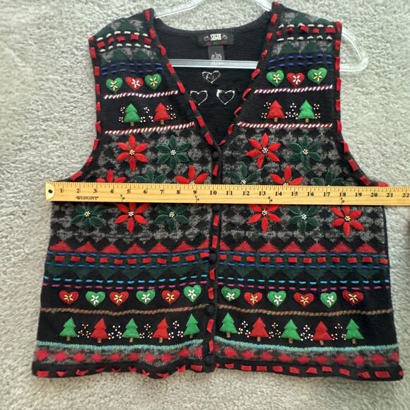 Vintage Segue Sweater Vest Womens Large Ugly Christmas 3D All Over Art To Wear - Picture 13 of 14